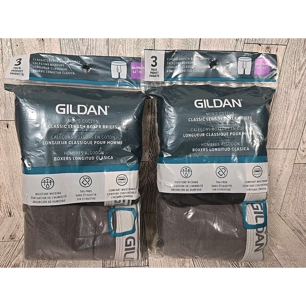 Gildan Boxer Briefs 2X 44-46 Mens Classic Length 3pk Underwear Lot of 2 NEW